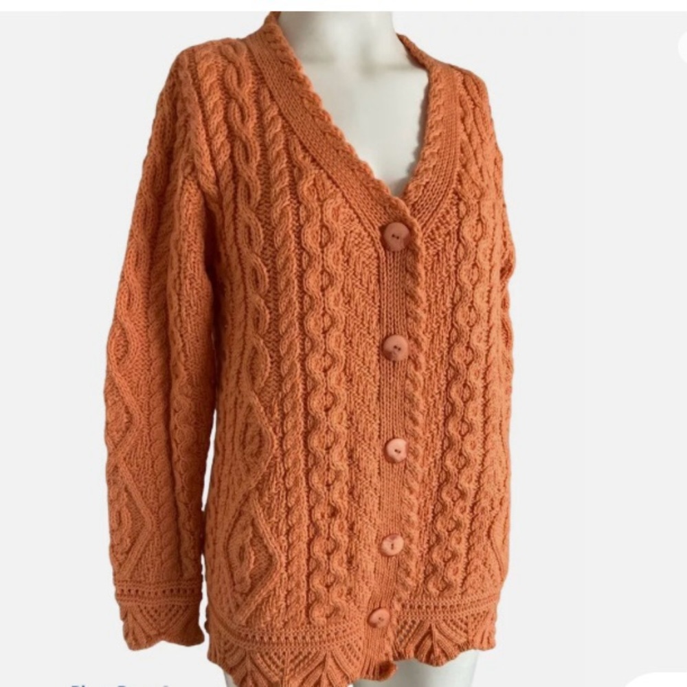 Aran Crafts Ireland Merino Wool Handknit Cardigan Size XXL